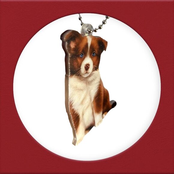Cute Brown Border Collie Acrylic Keychain – Adorable Dog Hanging Ornament - Picture 3 of 5